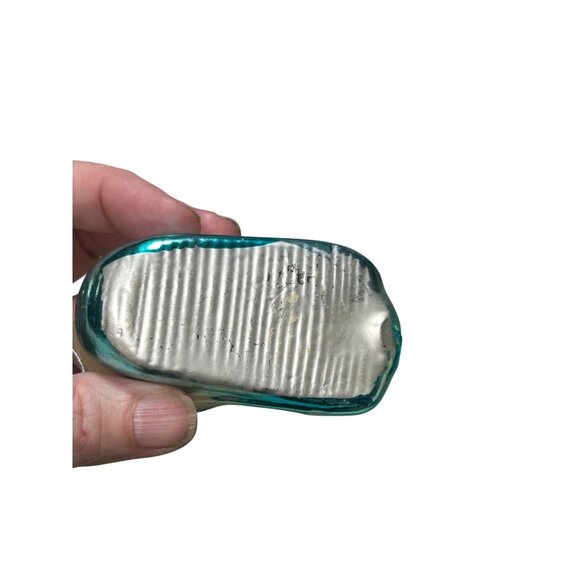 Glass Ornament Baby Bootie Ornament Blue Hand Painted Silver Aqua Glitte Pearl - Picture 9 of 10